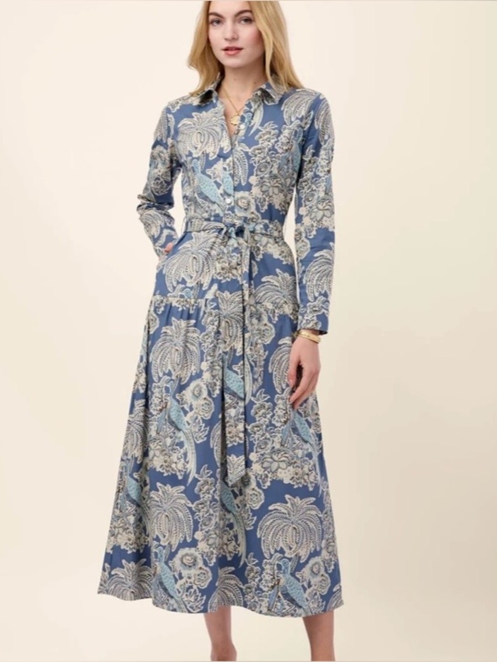Spartina 449 Kassidy Shirt Dress St. Augustine Bird Palm Blue